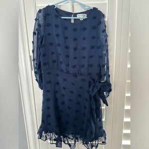 Girls navy chiffon polka dot dress Ava & Yelly